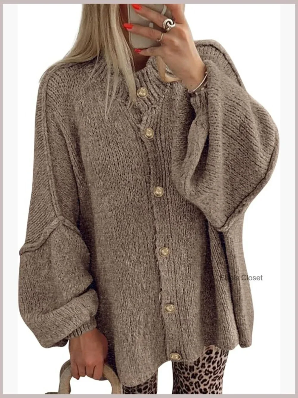 Open Front Chunky Knit Oversized Cardigan Long Sleeve Button
